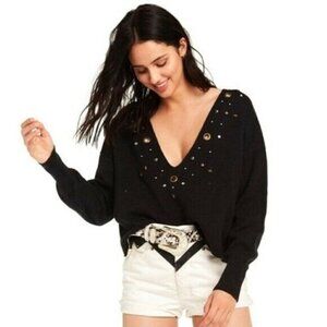 Wildfox Cline Black Star Studded Cropped Sweater S